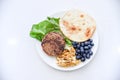 Breakfast set, Beef, Omelet, Blueberry, Vegetable, thin pancake Royalty Free Stock Photo