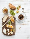 Breakfast set. Brie cheese and fig jam sandwiches Royalty Free Stock Photo