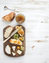Breakfast set. Brie cheese and fig jam sandwiches Royalty Free Stock Photo