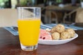 Breakfast set, orange juice and fruit Royalty Free Stock Photo