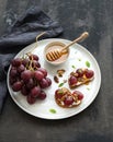 Breakfast set. Sweet sandwiches with ricotta Royalty Free Stock Photo