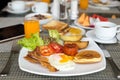 Breakfast set on the table with pancakes, bacon Royalty Free Stock Photo