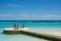 Breakfast setup at the tropical beach at Maldives Royalty Free Stock Photo