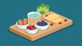 A breakfast snack board with mini yogurt parfaits granola bars and fresh blackberries.. Vector illustration. Royalty Free Stock Photo