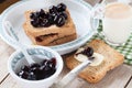 Breakfast With Sour Cherry Jam Milk And Rusks Royalty Free Stock Photo