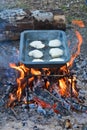 Breakfast at the stake. Royalty Free Stock Photo