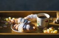 Breakfast still life with coffee and croissants