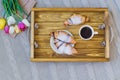 Breakfast still life with coffee and croissants