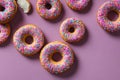 Breakfast Sweet food, donuts on a pink background, generated by artificial intelligence
