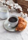 Breakfast table, a cup of black coffee Royalty Free Stock Photo