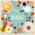 Breakfast Table With Food Illustration On Light Blue