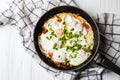 Breakfast on the table: a fried egg in frying pan Royalty Free Stock Photo