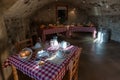 Breakfast table in rural stone farmhouse