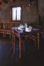 Breakfast table with simplicity in a rural bad and breakfast