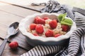 Breakfast. Tasty oatmeal with berries. Healthy breakfast ingredients. Royalty Free Stock Photo