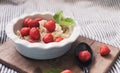 Breakfast. Tasty oatmeal with berries. Healthy breakfast ingredients. Royalty Free Stock Photo