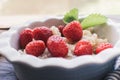 Breakfast. Tasty oatmeal with berries. Healthy breakfast ingredients. Royalty Free Stock Photo