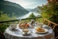 Breakfast terrace landscape. Generate Ai Royalty Free Stock Photo