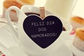 Breakfast and text Feliz Dia Dos Namorados, in portuguese, for t