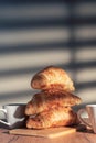 Breakfast with three croissants and coffee Royalty Free Stock Photo