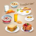 Breakfast time realistic pictograms poster Royalty Free Stock Photo