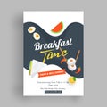 Breakfast time template or flyer design with delicious food illustration.