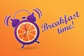 Breakfast time. Wake up. Good morning. Good start to the working day. Orange juice for Breakfast. Energetic, vitamin