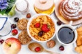 Breakfast top view fresh croissant coffee berry Royalty Free Stock Photo