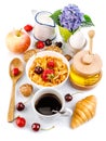 Breakfast top view fresh croissant coffee berry Royalty Free Stock Photo