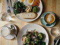 Breakfast top view table. Royalty Free Stock Photo