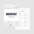 Breakfast Traditional Menu Template, Morning Food Dishes Placemat Brochure Vintage Hand Drawn Vector Illustration