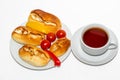 Breakfast with traditional pastries and labneh. Fatayer, fatayer, or samosa with spinach, potatoes, cheese.