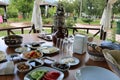 Breakfast. Traditional turkish breakfast. Brunch. Outdoor breakfast.