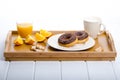 Breakfast tray donut orange and milk Royalty Free Stock Photo
