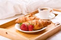 Breakfast tray served in bed Royalty Free Stock Photo