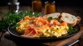 Breakfast tray with smoked salmon and eggs