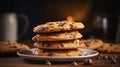 Breakfast treat Stack of chocolate chip cookies Royalty Free Stock Photo