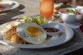 Breakfast in tropical resort in Bali. Exotic summer diet. Tropic