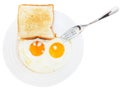Breakfast with two fried eggs in white plate Royalty Free Stock Photo