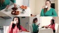 Breakfast two girlfriends Multiscreen footage