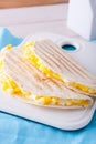 Breakfast - two tortillas or wraps with eggs and Royalty Free Stock Photo