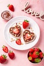 Breakfast for two, Valentines day food for couple in love with chocolate toasts and strawberry Royalty Free Stock Photo