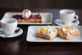 Breakfast for two, waffles and tea. Royalty Free Stock Photo