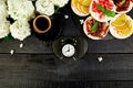 Breakfast for Valentines day with cup of coffee Royalty Free Stock Photo