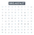 Breakfast vector line icons set. Eggs, Toast, Oatmeal, Pancakes, Cereal, Bacon, Sausage illustration outline concept