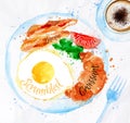 Breakfast watercolors bacon eggs