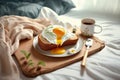 Breakfast on white bed sheets, good morning