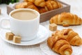 White coffee and croissant for breakfast