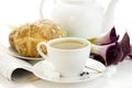 Breakfast whith green tea Crusty French Bread Royalty Free Stock Photo