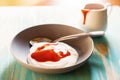 Breakfast with yogurt with jam Royalty Free Stock Photo